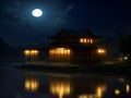 深夜雨巷背景的都市动画截图，霓虹灯倒影，角色撑伞背对